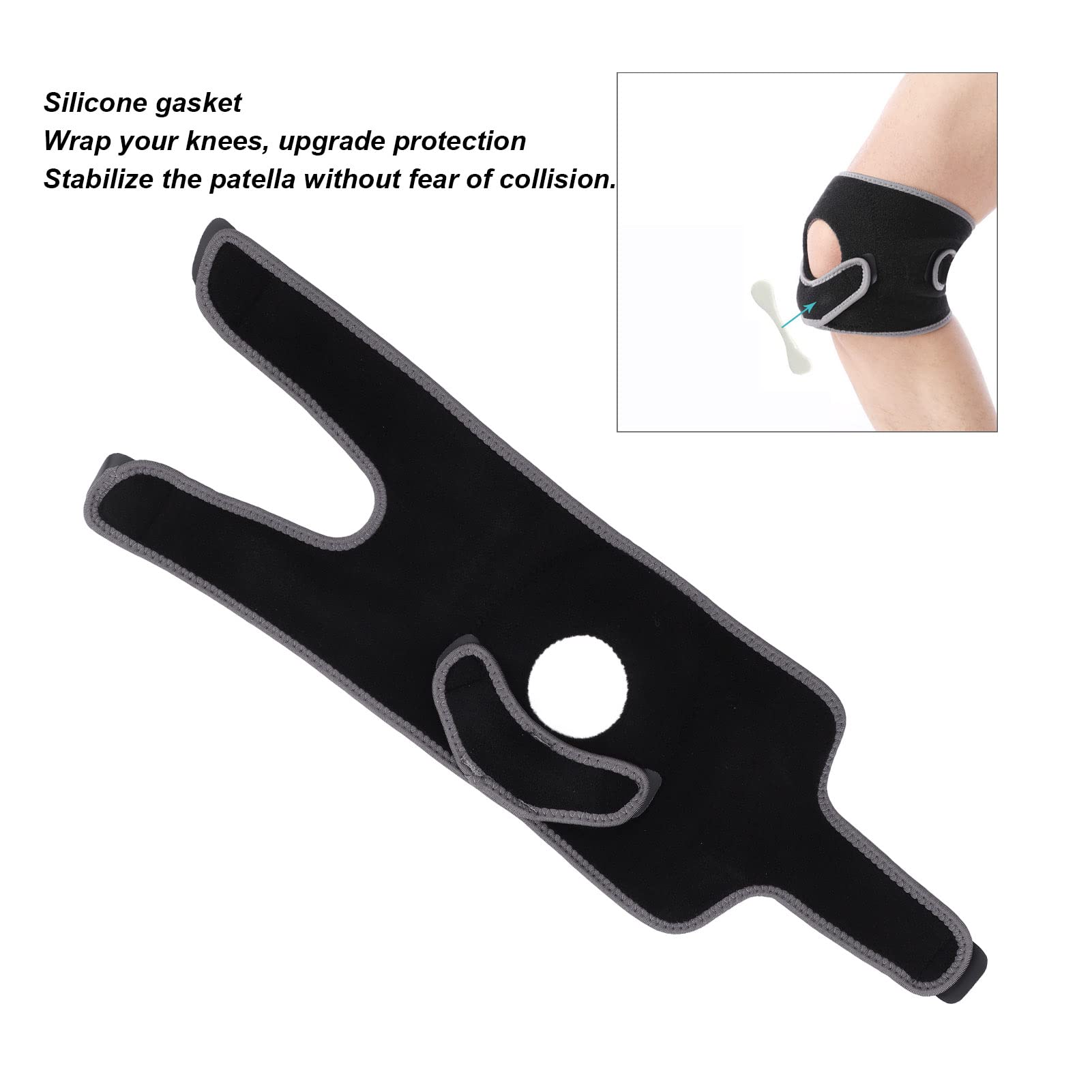 NYSUZHOUJI Sports Adjustable Patella Knee Strap Patella Tendon Brace Stabilizer Knee Support Wrap Elastic Silicone Non Slip One Size Black