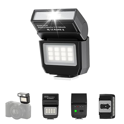 ULANZI SL03 Camera Mini Flash Speedlite with Video Light, GN8 6500K External Flash 90° Angle Adjustable Speedlite Compatible with Sony/Canon/Fuji/Nikon DSLR, Universal Single Contact Hot Shoe Mount