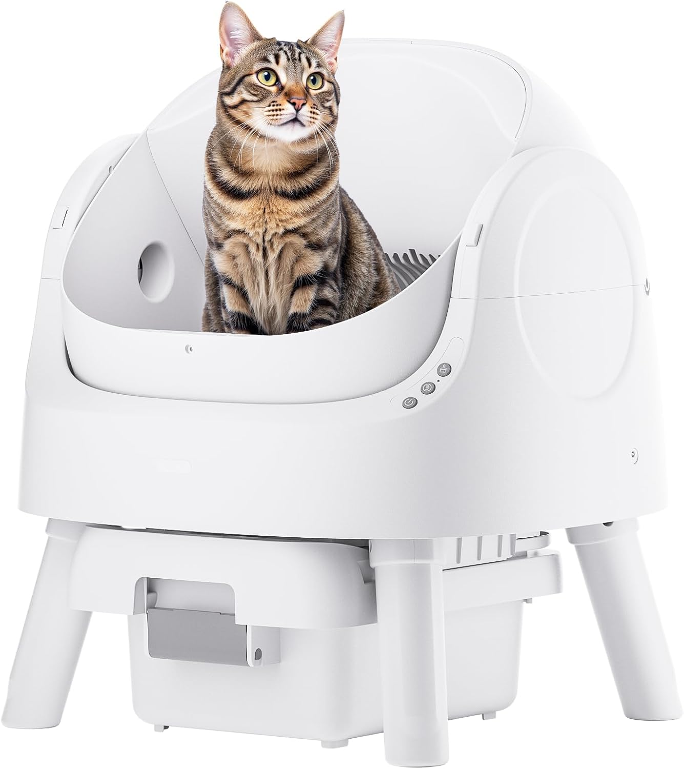 Product image of Self-Cleaning Cat Litter Box for Multiple Cats - Automatic, Open Top, White with Liners and Mat Included