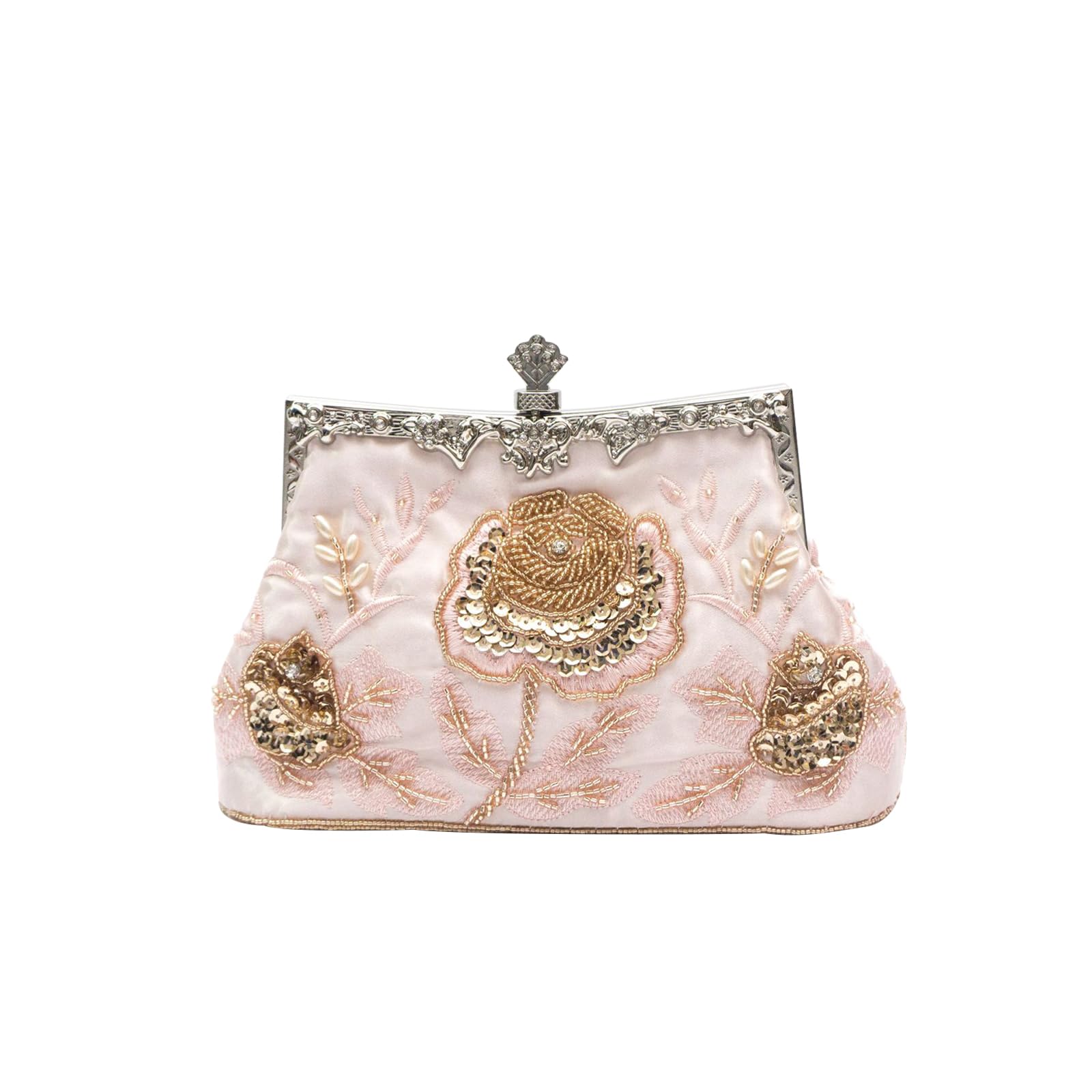 CORIOS Vintage 1920s Beaded Evening Bag Pearl Clutch Bag for Women Sequin Handbag Bridal Wedding Purse Floral Shoulder Bag