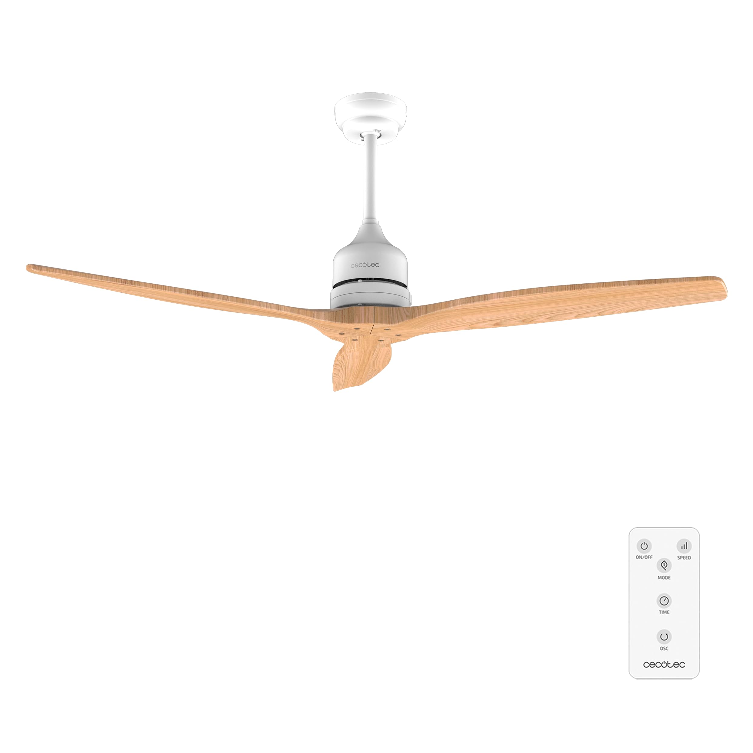 Cecotec Ventilador de Techo EnergySilence Aero 5270 LightWood. 40W, Motor DC, Diámetro 132 cm, Mando, Temporizador, 6 Velocidades, Verano e invierno, Altura ajustable 15 o 25 cm