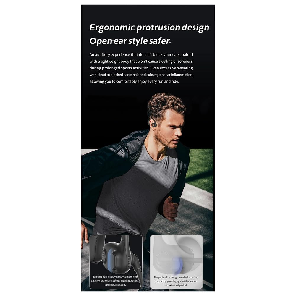 DG09 Casque à Conduction Osseuse sans Bluetooth 5.3 Écouteurs de Sport en Plein Air IPX5 Étanches Mains avec Microphone A