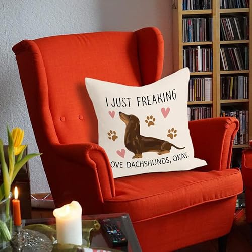 I Just Freaking Love Dachshunds Okay Throw Pillow Covers Decorate Home Bedroom Living Room Office,18X18 Inch Pillowcase,Dachshund Mom Dachshund Owners Dog Lovers Girls Kids Gifts #TOP1