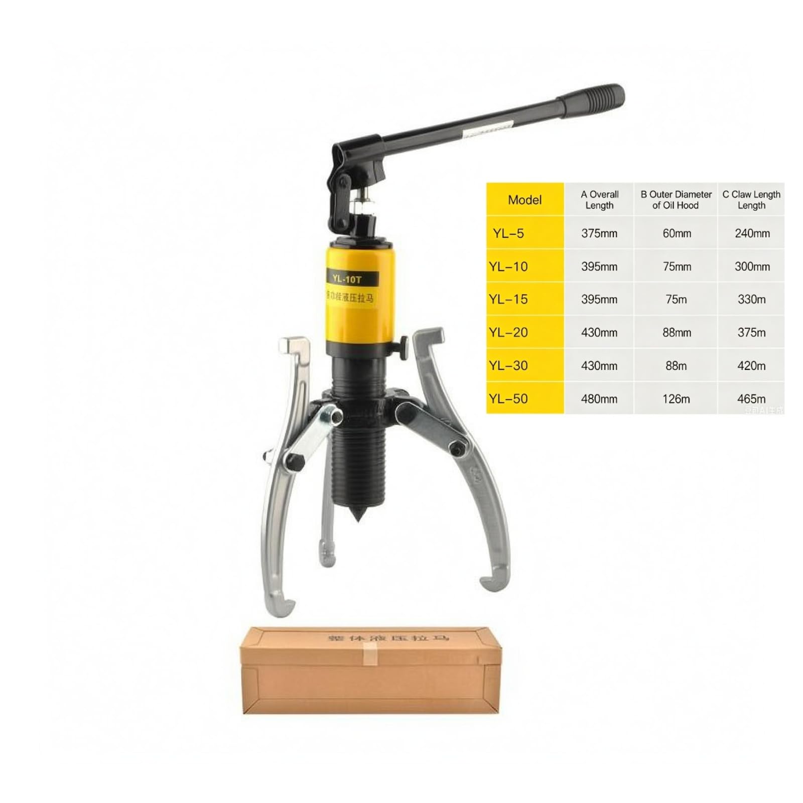 Extractor Hidráulico de Rodamientos Extractor de Engranajes Extractor de Poleas Herramienta de Desmontaje con Centro para Fuerza Constante en Acero, 10T Con Caja De Cartón