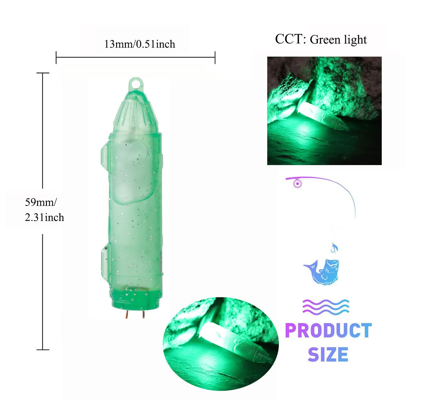 Edearkar LED Underwater Fishing Light Boat Type Fish Lure Light Green Lighted Waterproof Fishing Light Attractive Light Bait Lure Lamp, 10-Pack