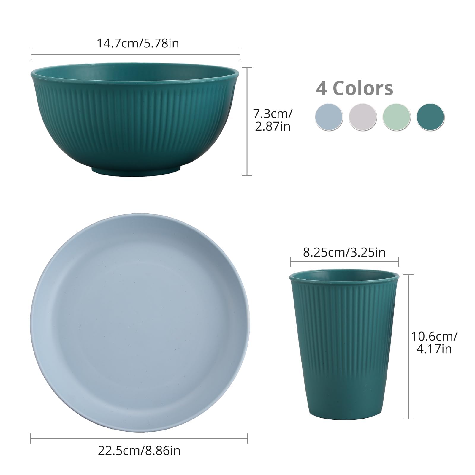 Tanice Kids Dinnerware Set, 12PCS Plastic Plates and Bowls Sets, Kids Dinnerware Set for 4, Plastic Dishes Set with Pltaes, Bowls, Cups for Kitchen, Outdoor Camping