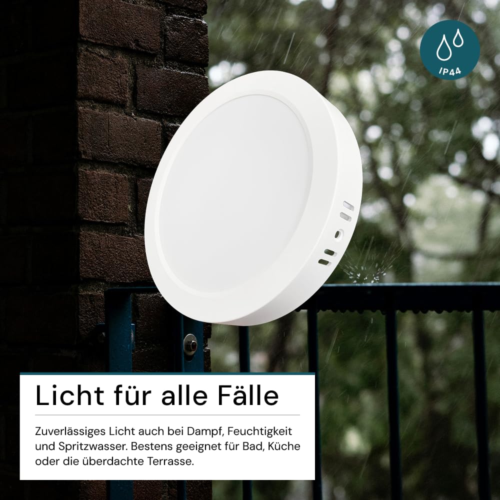 LUXULA LED Aufbauspot flach Weiß 6 Stück, 12W 1200lm Ø175x34mm, IP44 LED Aufputz, Spot CCT 3000K 4000K 6000K einstellbar, Deckenlampe Aufputz Aufbauleuchte, Spot für Bad, Küche, Flur & Wohnzimmer