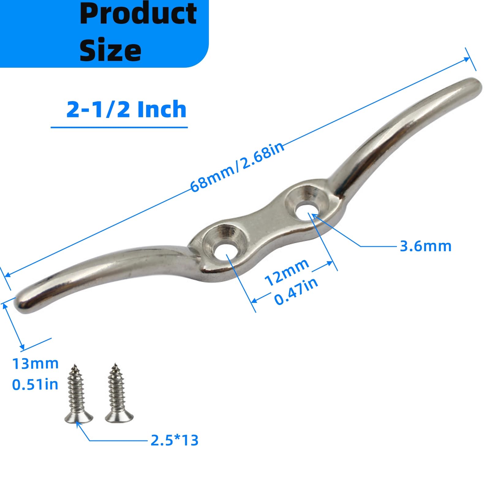 Vleant 4Pcs 2-1/2inch Stainless Steel 316 Marine Dock Cleats Hardware Accessories Boat Tie Down Accessories for Mooring, Dock Rope & Flag Pole - Complete with Mounting Screws