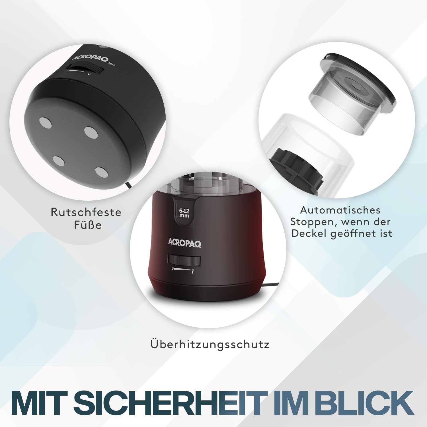 ACROPAQ Elektrischer Bleistiftspitzer für 6-12 mm Bleistifte, scharfe und stumpfe Spitze, feine Spitze in 3-5 Sekunden, Schwarz, Bleistiftspitzer mit Reservoir