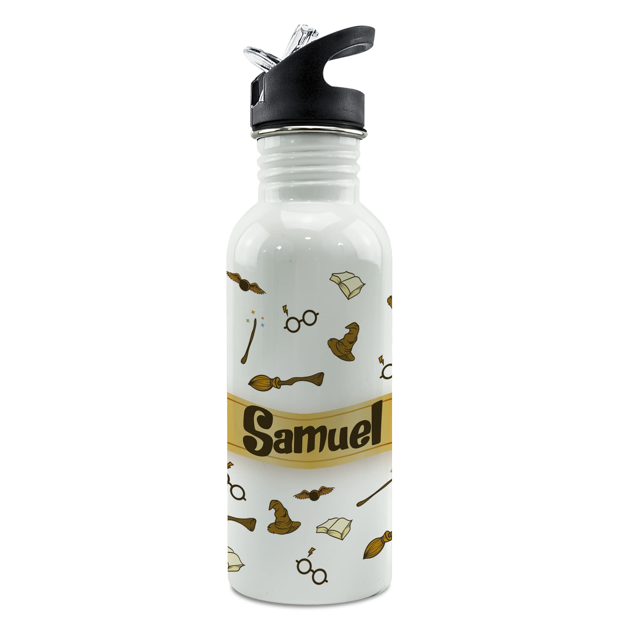 LolaPix Botella personalizada. Botella acero inoxidable. Libre BPA. Capacidad 600ml. Regalos personalizados para fans. Botella Straw Stop. MAGO