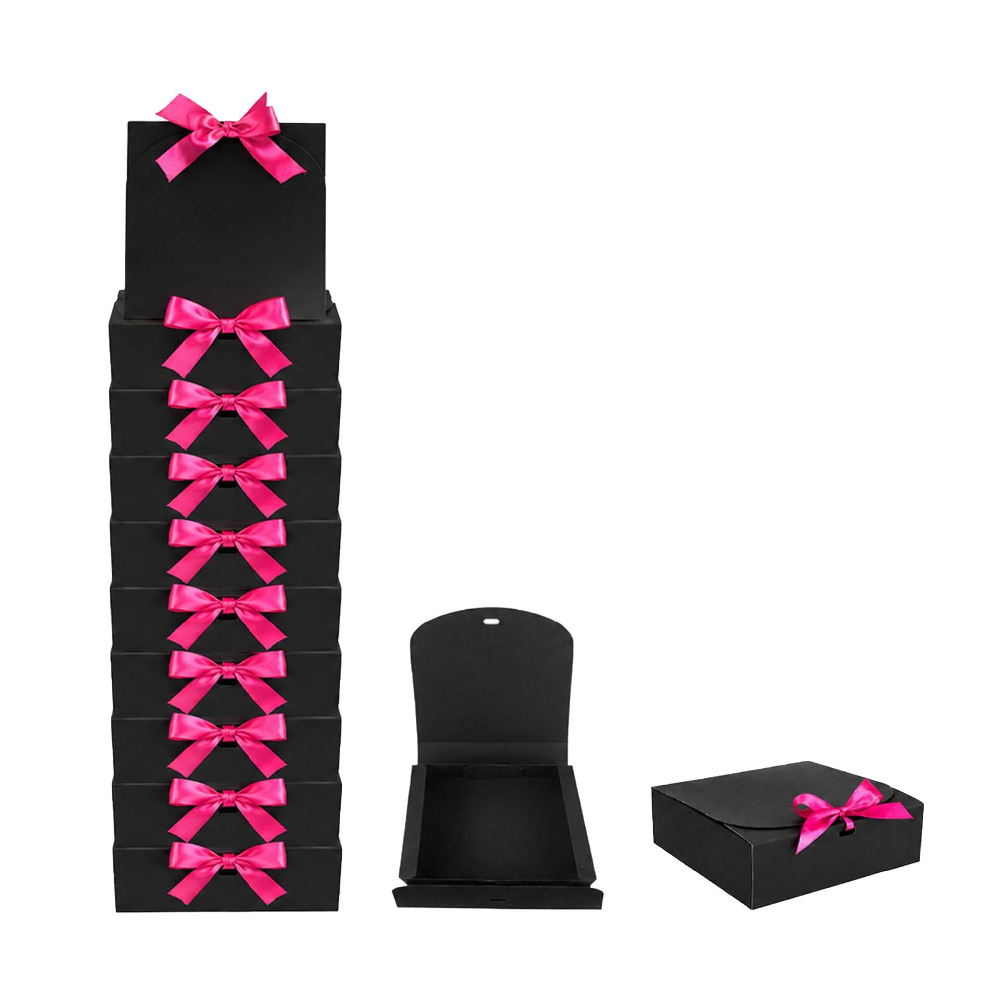 Emartbuy Black Kraft Gift Box with Hot Pink Ribbon – 24 x 24 x 5 cm – Fits Chocolates, Scarves & Stationery Sets – Birthdays Weddings Christmas Corporate Gifting Trade Wholesale – Pack of 12 — image 1