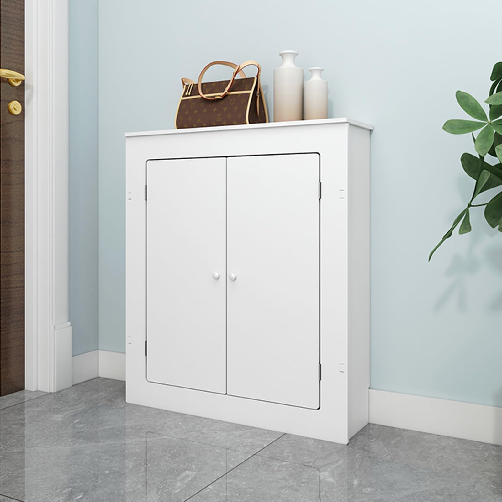 Estante para armario calefactor lacado en blanco con puertas decorativas modernas