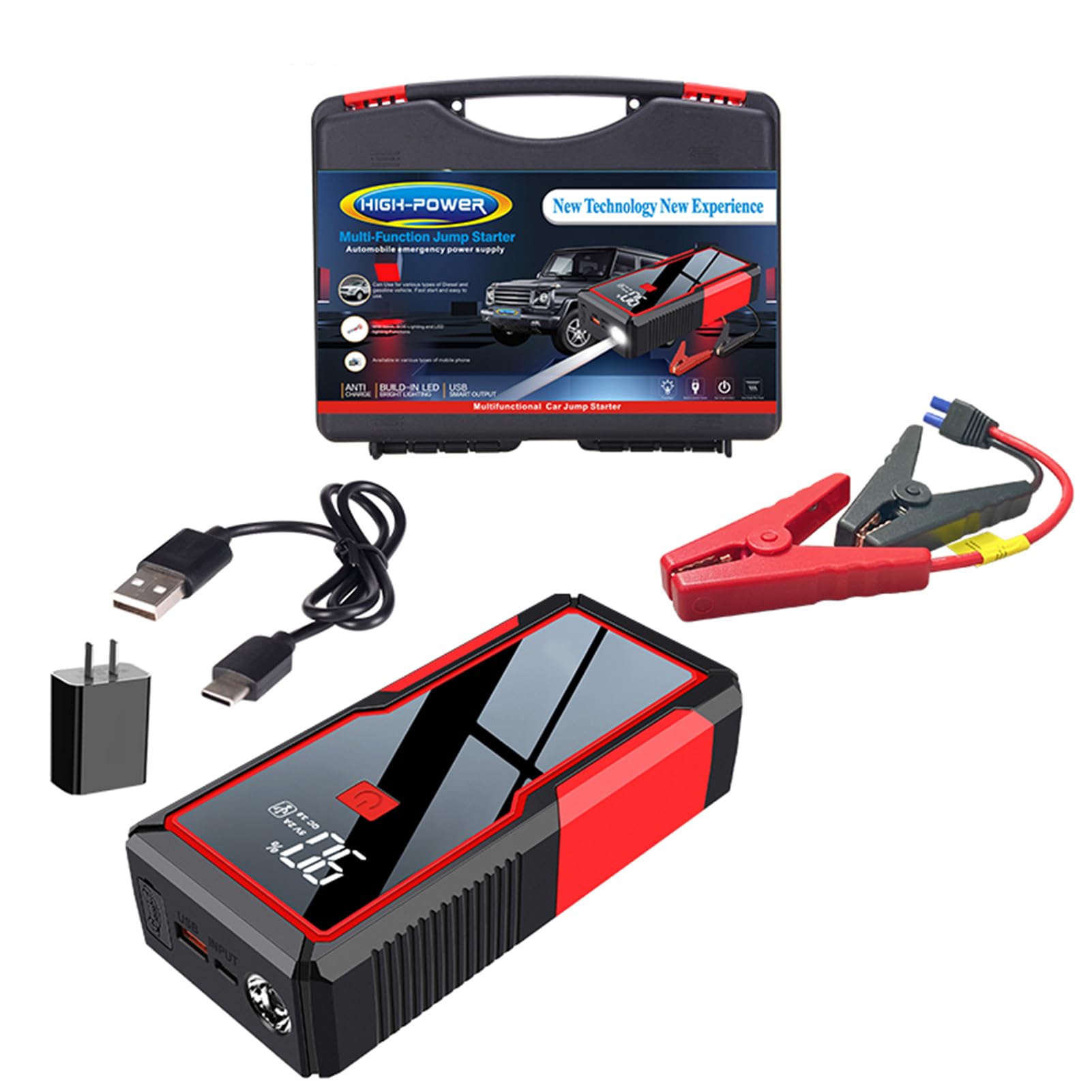 Arrancador de batería de Coche, Cargador portátil de 26000 mAh, 2000 A, Pico de 12 V, arrancador de batería de Litio portátil para Coche con Pantalla Digital para vehículos, Camiones y SUV