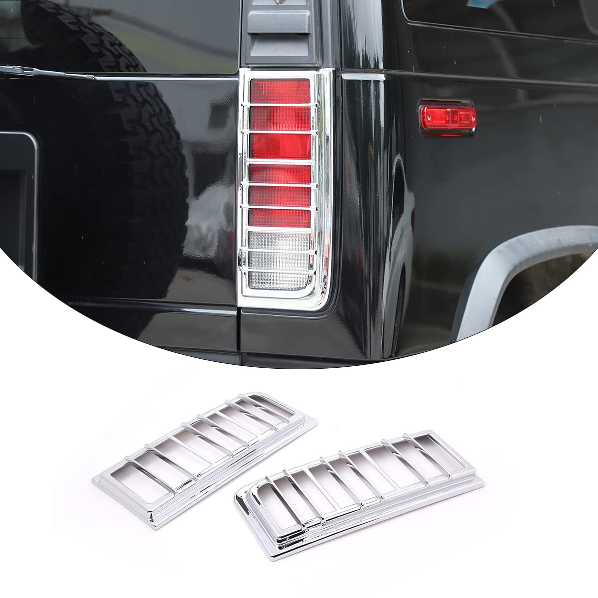 Tail Light Cover Guard Fit for 2003-2009 Hummer H2, ABS Tail Brake Light Lamp Covers, Tail Light Lamp Cover Guard Trim Frame Bezels Decoration, 2PCS (Bright Silver)
