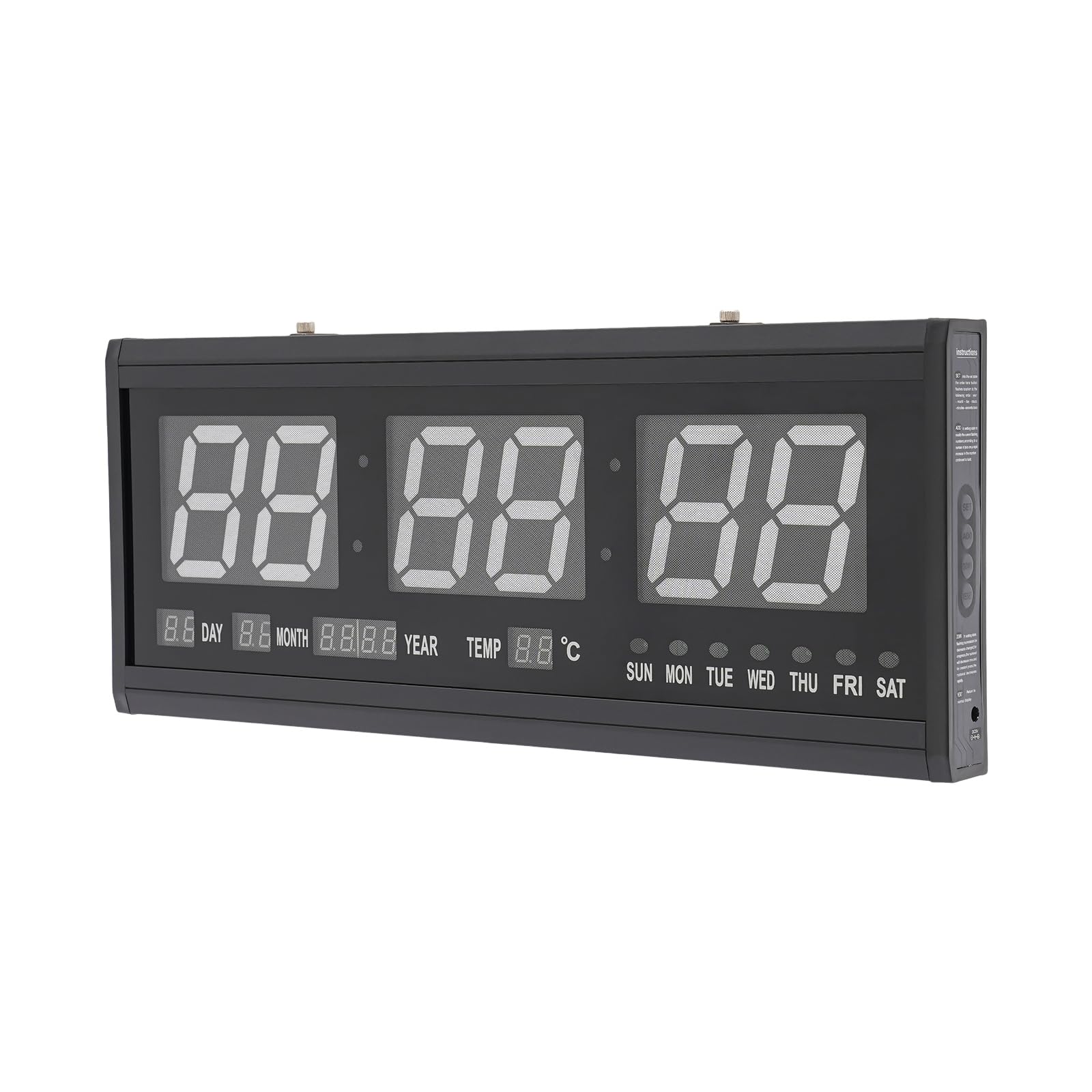 Grande horloge murale numérique LED avec date, température, alarme, 480 x 190 x 30 mm, horloge murale noire pour chambre à coucher, salon, école, bureau, garage, fonctionnement silencieux
