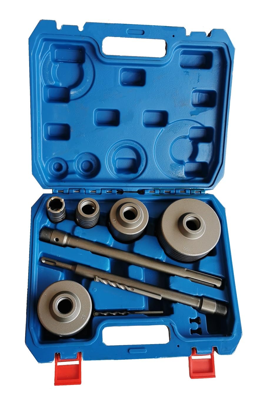 Set di Seghe a Tazza per Calcestruzzo, 9 Pezzi Set di Punte per Trapano Apri Fori per Cemento, 30/40/65/80/100 mm Carotatrici da trapano in Acciaio Per Forare Muro + Adattatore SDS Plus e SDS Max