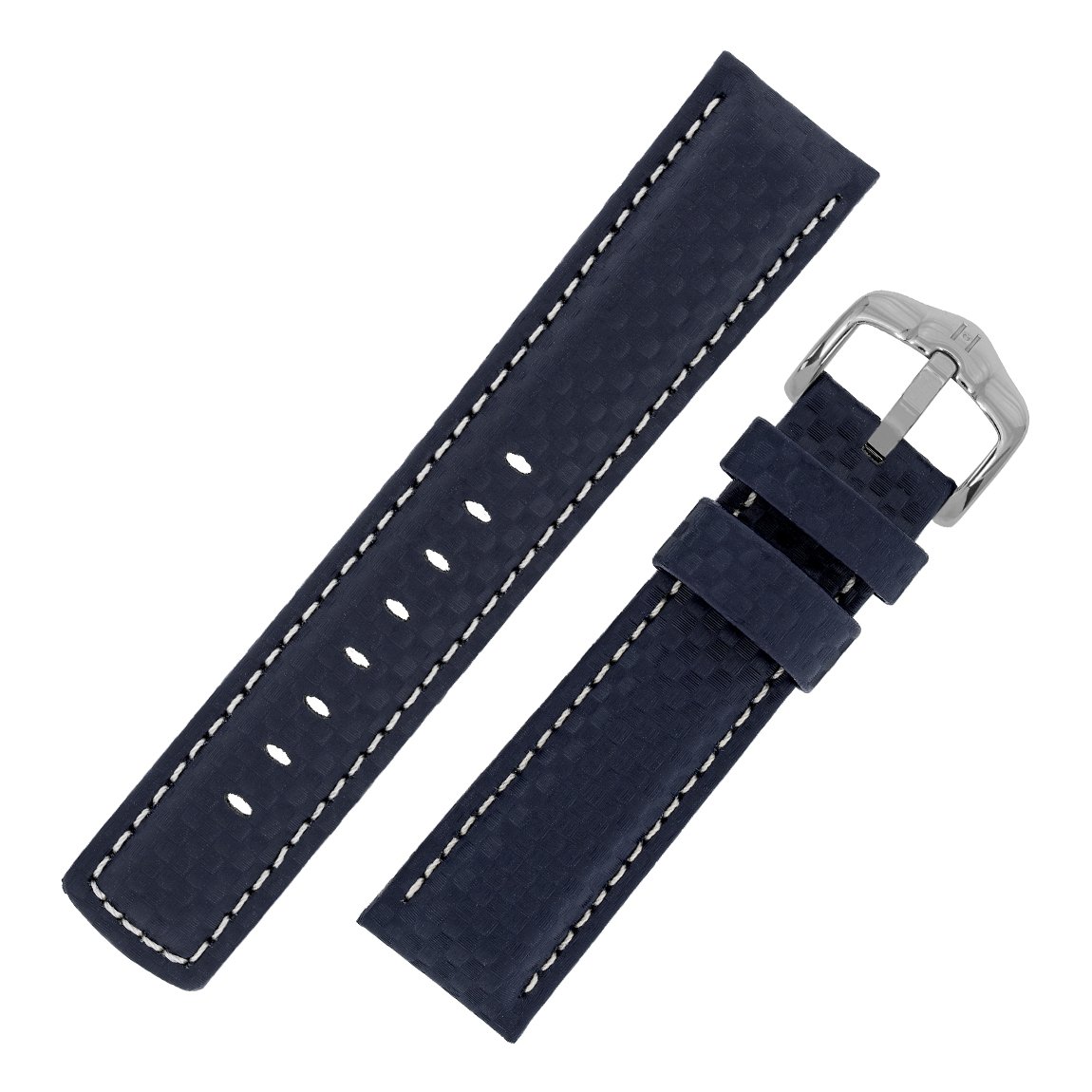 HirschCarbon Embossed Water-Resistant Leather Watch Strap with Buckle in Blue