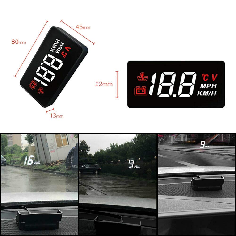 Display per auto HUD, doppia modalità OBD2/GPS, proiettore per parabrezza con velocità, orologio digitale, avviso di velocità eccessiva, misurazione chilometraggio, temperatura dell'acqua