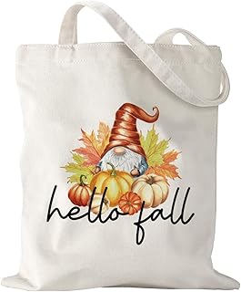 شنطة يد قماشية بتصميم عبارة «Hello Fall Gnomes» قابلة لاعادة الاستخدام مصنوعة من القطن مناسبة للعمل والسفر والتسوق والسوق وهدايا حفلات الحصاد للنساء