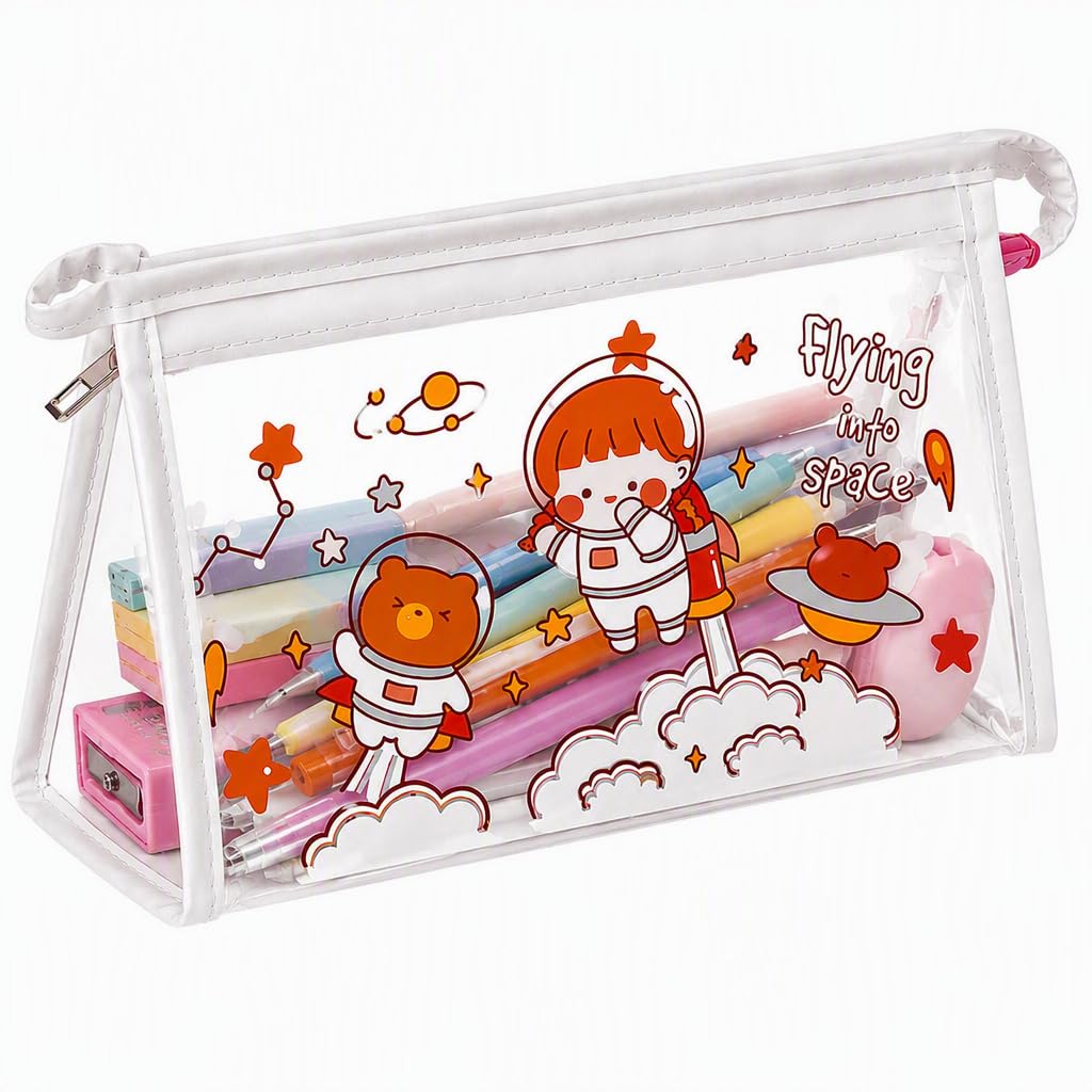 FunBlast Transparent Pencil Pouch with Zipper Closure - Large Capacity Pencil Bag, Portable Makeup Pouch, Aesthetic Pouch, Cute Stationery Bag for School & Office (Space)-image-24