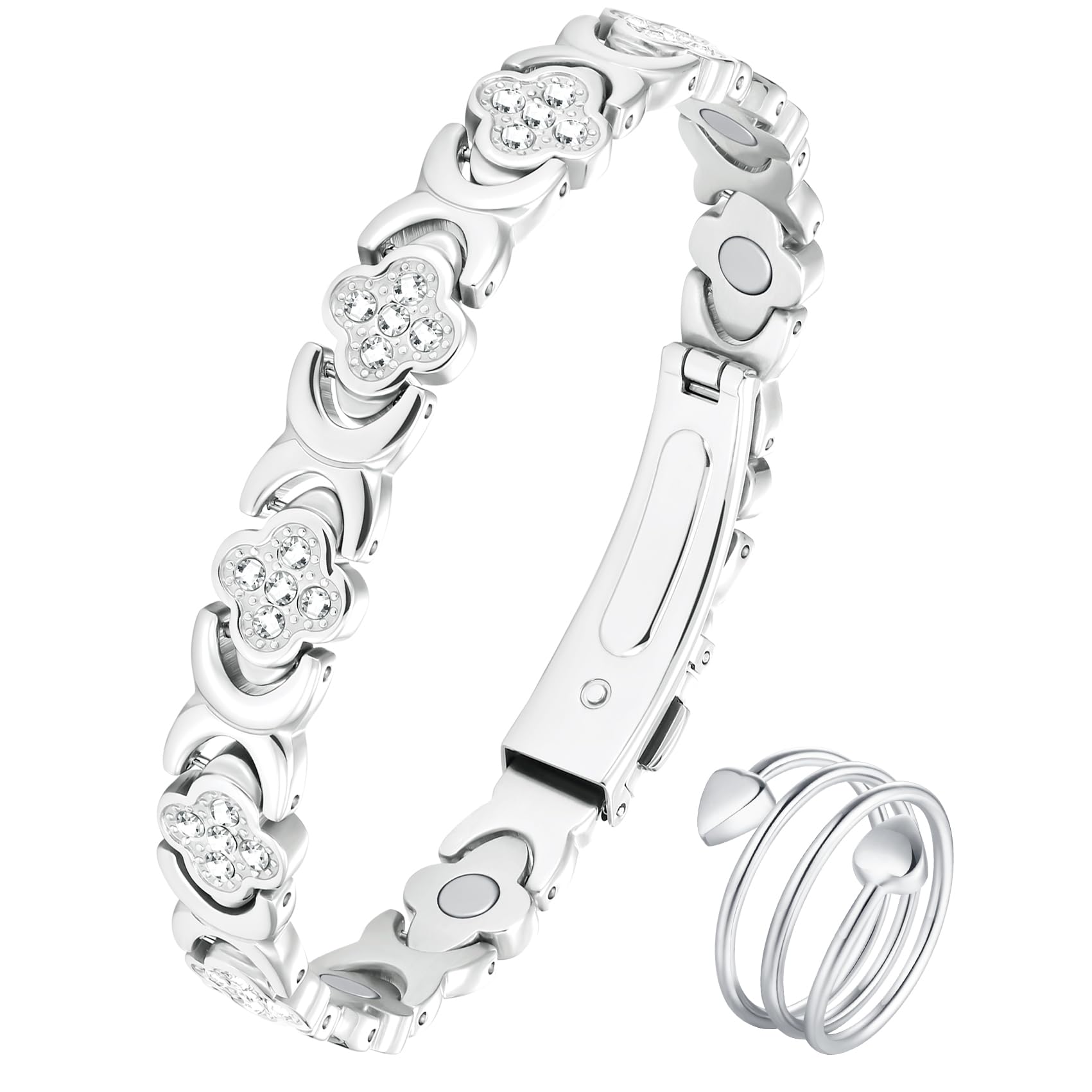 Jeracol Pulsera de cobre para mujer con imanes, pulsera magnética ajustable y anillos magnéticos 99,9% cobre puro, caja de regalo
