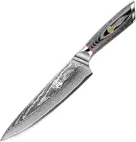 MITSUMOTO SAKARI 20 cm Faca de Chef Japonesa Gyuto, Faca de Cozinha AUS-10 Damasco de Aço Premium, Faca de Carne e Sushi Forjada à Mão Profissional