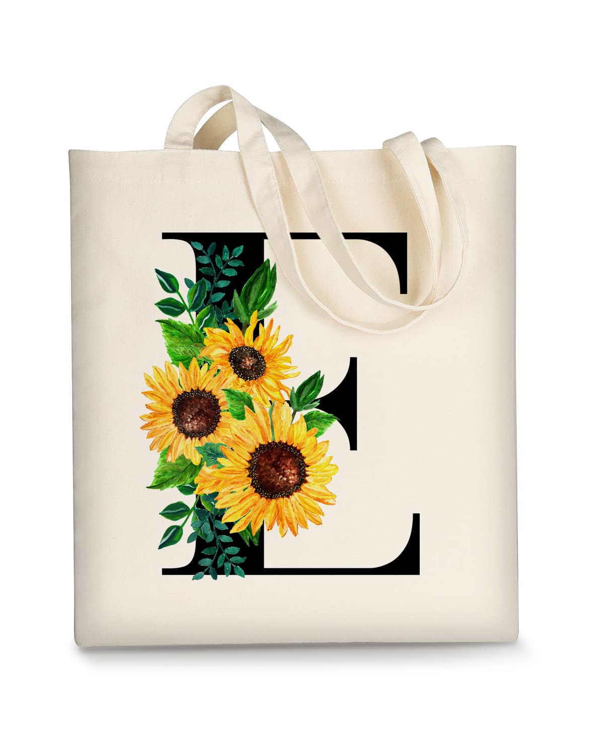 AUSVKAI Canvas Tote Bag Aesthetic for Women, Cute Sunflower Initial Trendy Monogram Personalized Initial Birthday Reusable Cloth Cotton Bags with