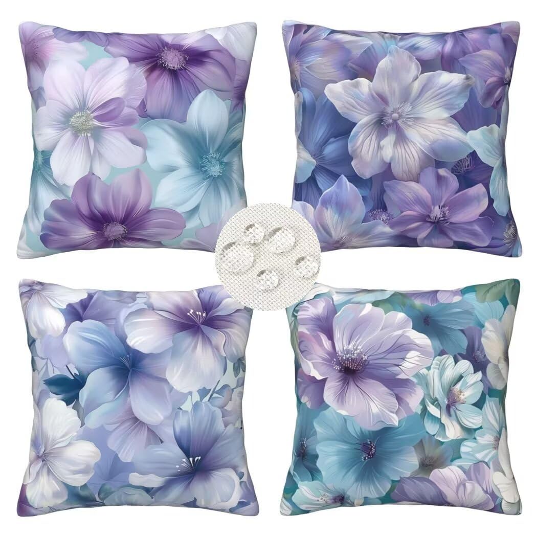 Outdoor Cushions 45cm x 45cm Set of 4 Waterproof Purple Cushion Covers Square Decorative Pillows floral Throw Pillow Case with Invisible Zipper for Outdoor Garden Patio Couch Bench 18x18 Inches -LI82