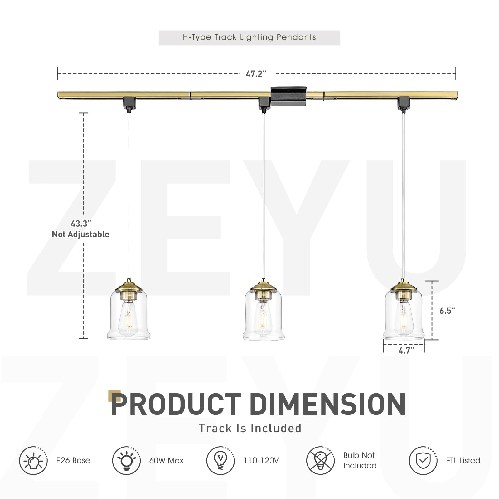 zeyu 3 Lights H Type Tracking Pendant Lights, Ceiling Hanging