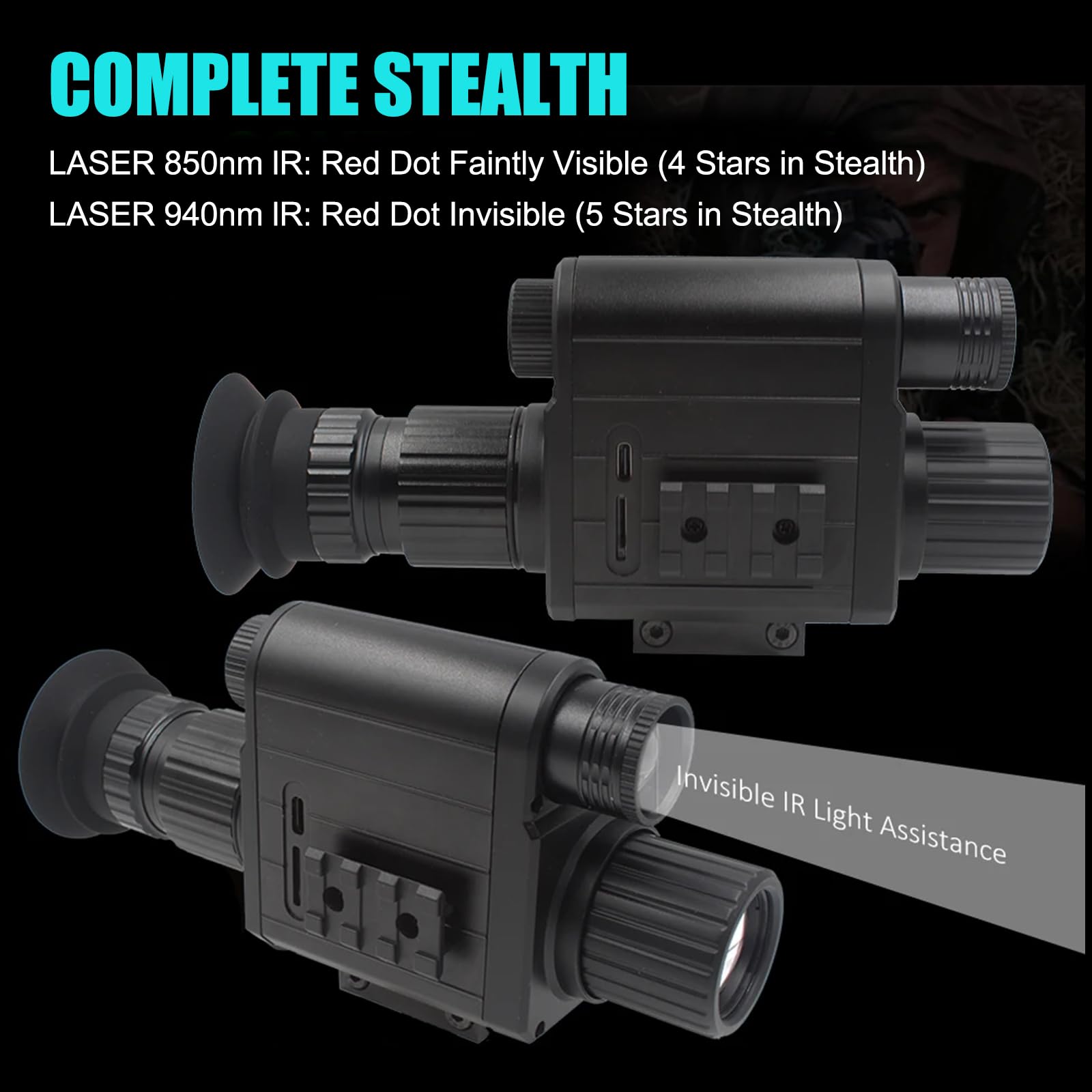 HMWOKPOT M5 Digital 1080P Day & Night Vision Scope Monocular Camera with Built-in 850 Or 940Nm Infrared IR Flashlight,M5~16mm~940nm