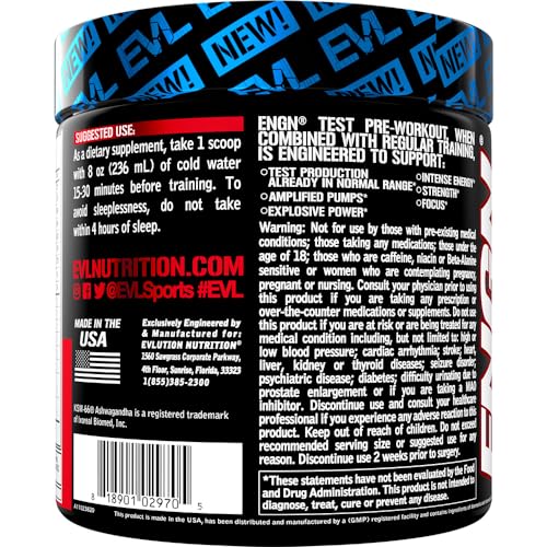 Image of Evlution Nutrition ENGN Test - Intense Pre-Workout with Creatine - Test Support Formula - Pre-Workout Powder for Lasting Energy & Focus - with Beta-Alanine & Caffeine - 30 Servings - Fruit Punch