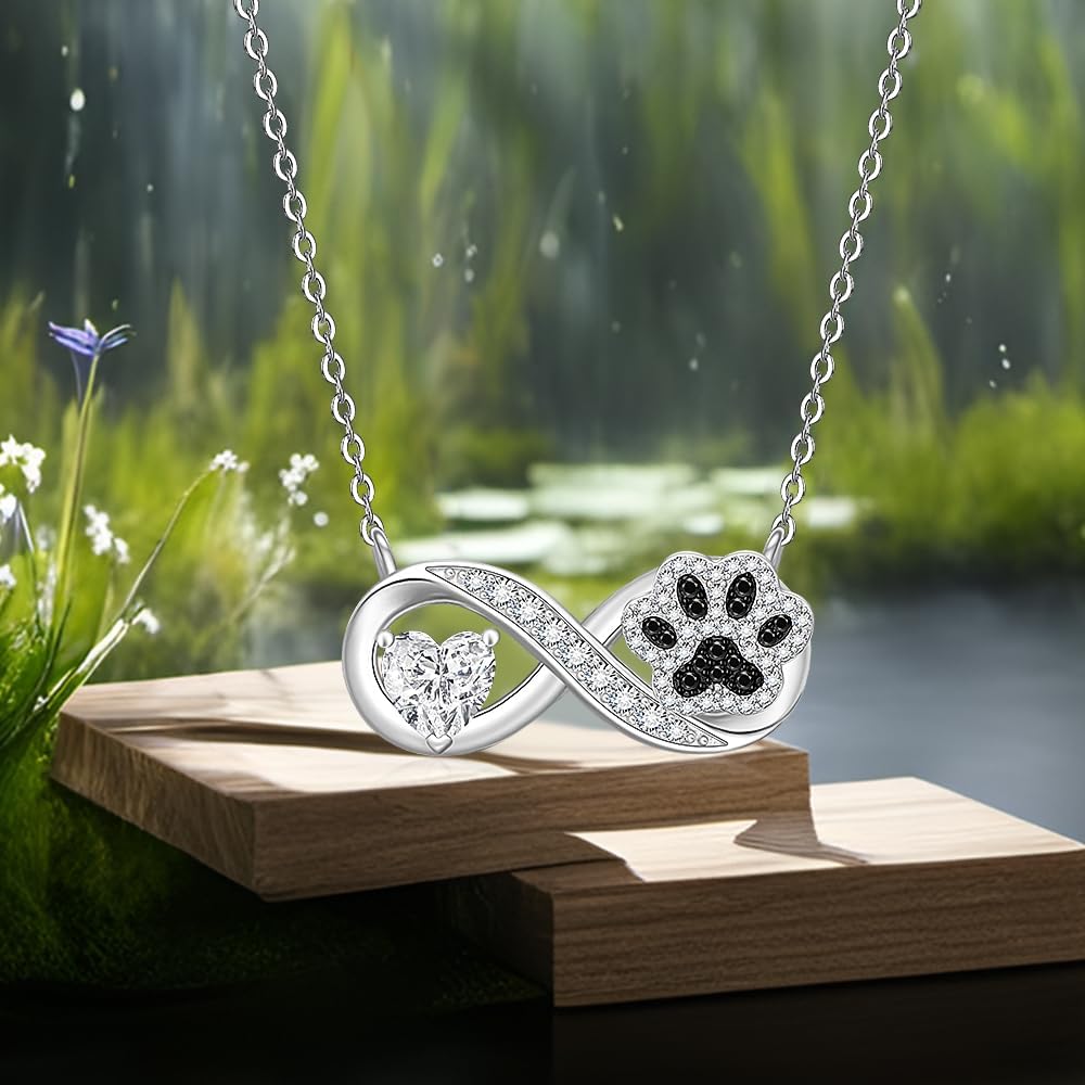Fenthring Infinity Paw Print Necklace for Women Sterling Silver Heart Cat Dog Paw Necklace Pawprint Necklaces Pendant Jewelry Christmas Mothers Day Gifts - Image 9