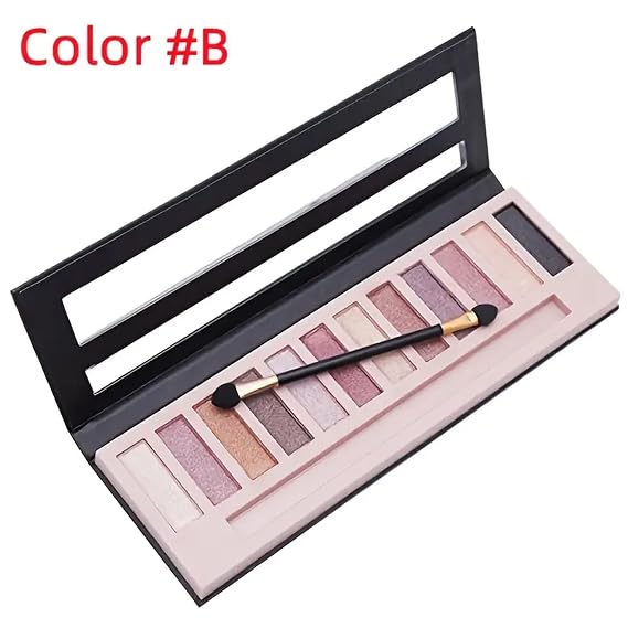 BOLOPER 12-Color Nude Eyeshadow Palette - Natural Nude Matte & Shimmer Glitter Pigment Eye Shadow Palette Set - Waterproof Smokey Professional Beauty Makeup Kit (B Shimmer)