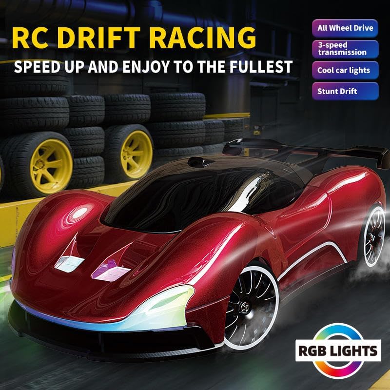 Image of Samtop Remote Controlled Car Drift, 1:20 15 km /h RC Drift Car, 4WD RC Car with LED Lights, Two Batteries, for Children and Adults from 4, 5, 6, 7, 8 + Years