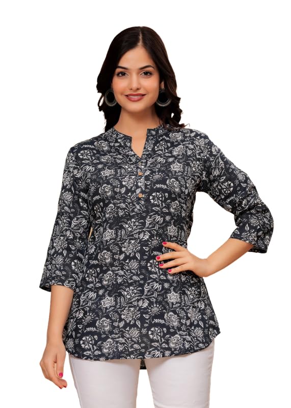 Image of Women's Cotton Printed Kurta Top | 3 /4 Sleeve Straight Kurti Casual Outings