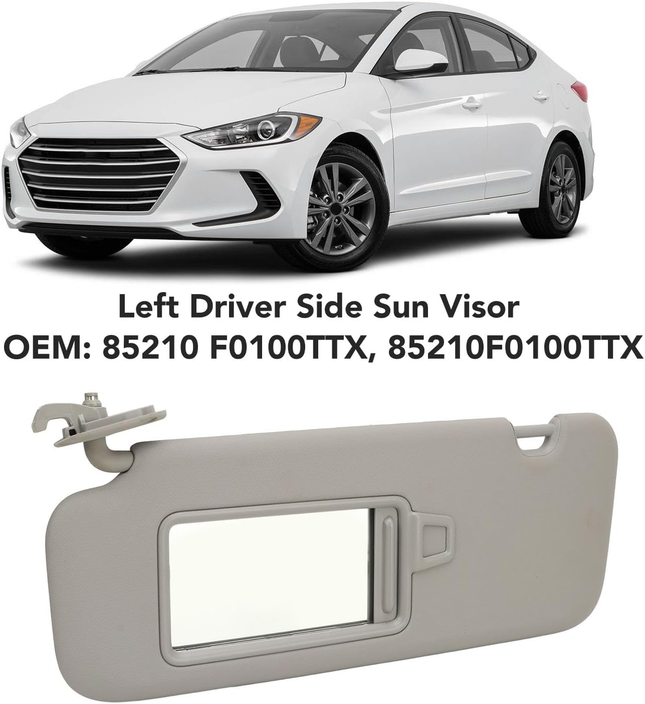 Left Driver Side Sun Visor, 85210 F0100TTX Auto Grey Left Driver Side Sun Visor with Makeup Mirror Fit for AD 2016 to 2019
