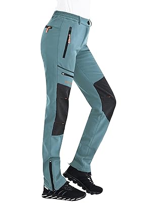 Postropaky Womens Outdoor Snow Ski Pants Waterproof Hiking Insulated Softshell Pants Snowboard Zipper Bottom Leg