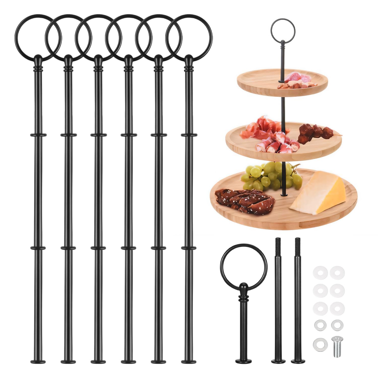 Slvoaujtk De 6-delige set etagères in zwarte etagère is een praktische fruitbord. Dankzij de etagèrestangen kan hij meerdere verdiepingen worden gebruikt, ideaal voor familiediners, feestjes enz