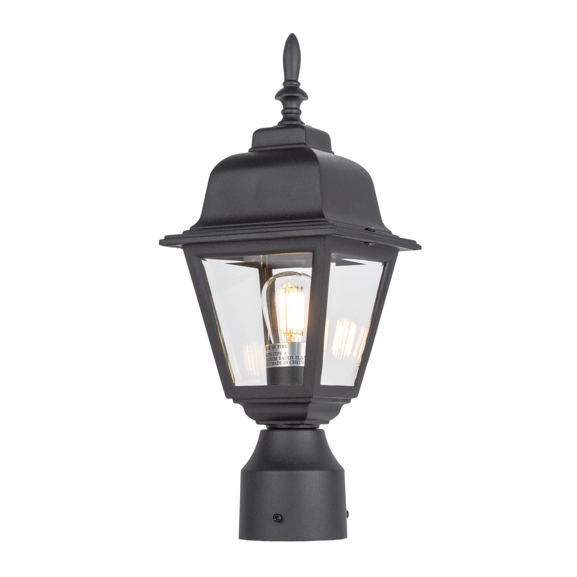 Photo 1 of -Path Outdoor Post Lighting Fixture Pole Lantern, E26 Medium Base Max 60W, Aluminum Housing Plus Clear Glass, Bulb Not Included, Matte Black Finish, 1-Pack