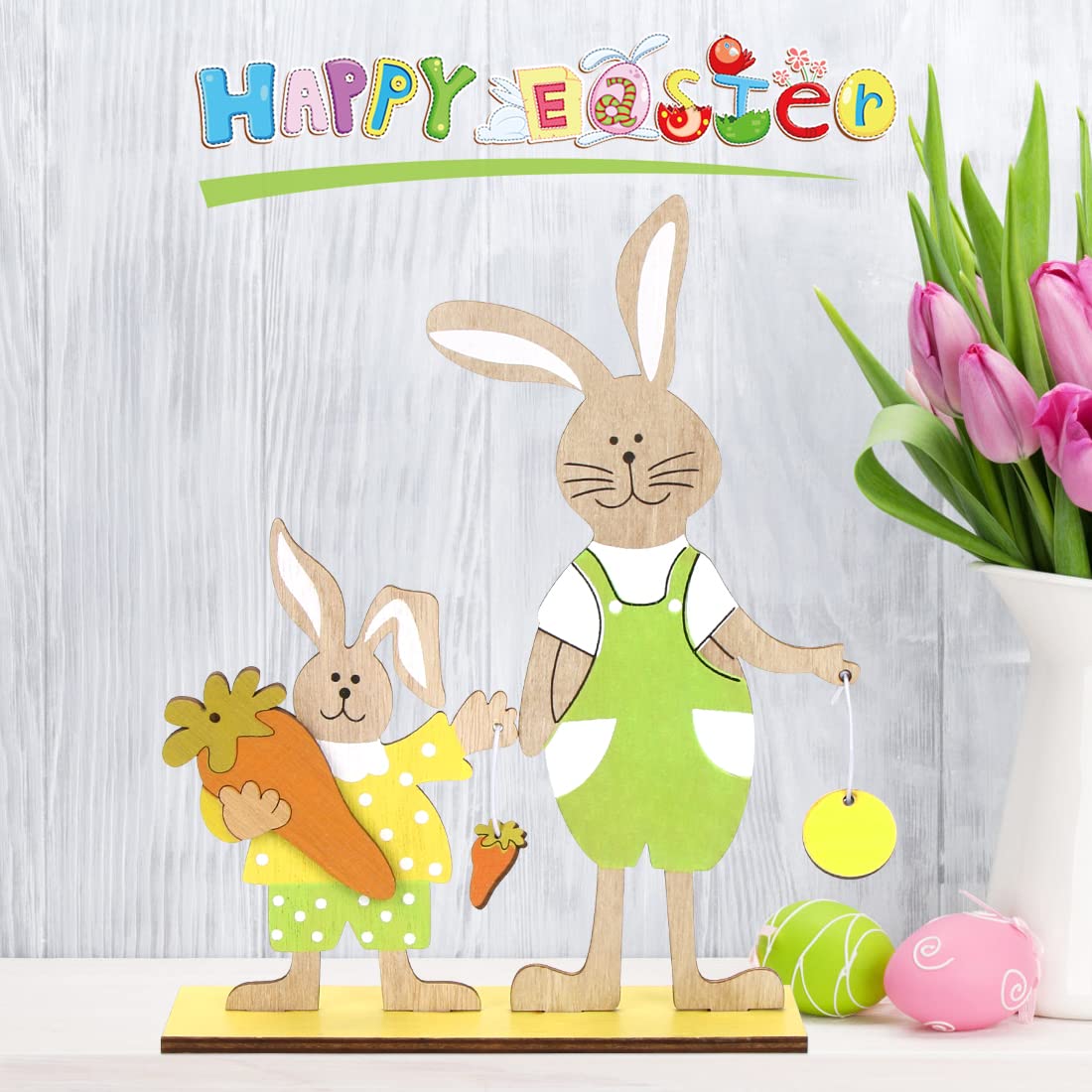 Bluelves Decoracion De Pâques En Bois, Lapins De Pâques à Poser, Lapin De Paques Decoration, Lapin De Paques En Bois Pour La Décoration Exterieur Table Cadeau De Pâques