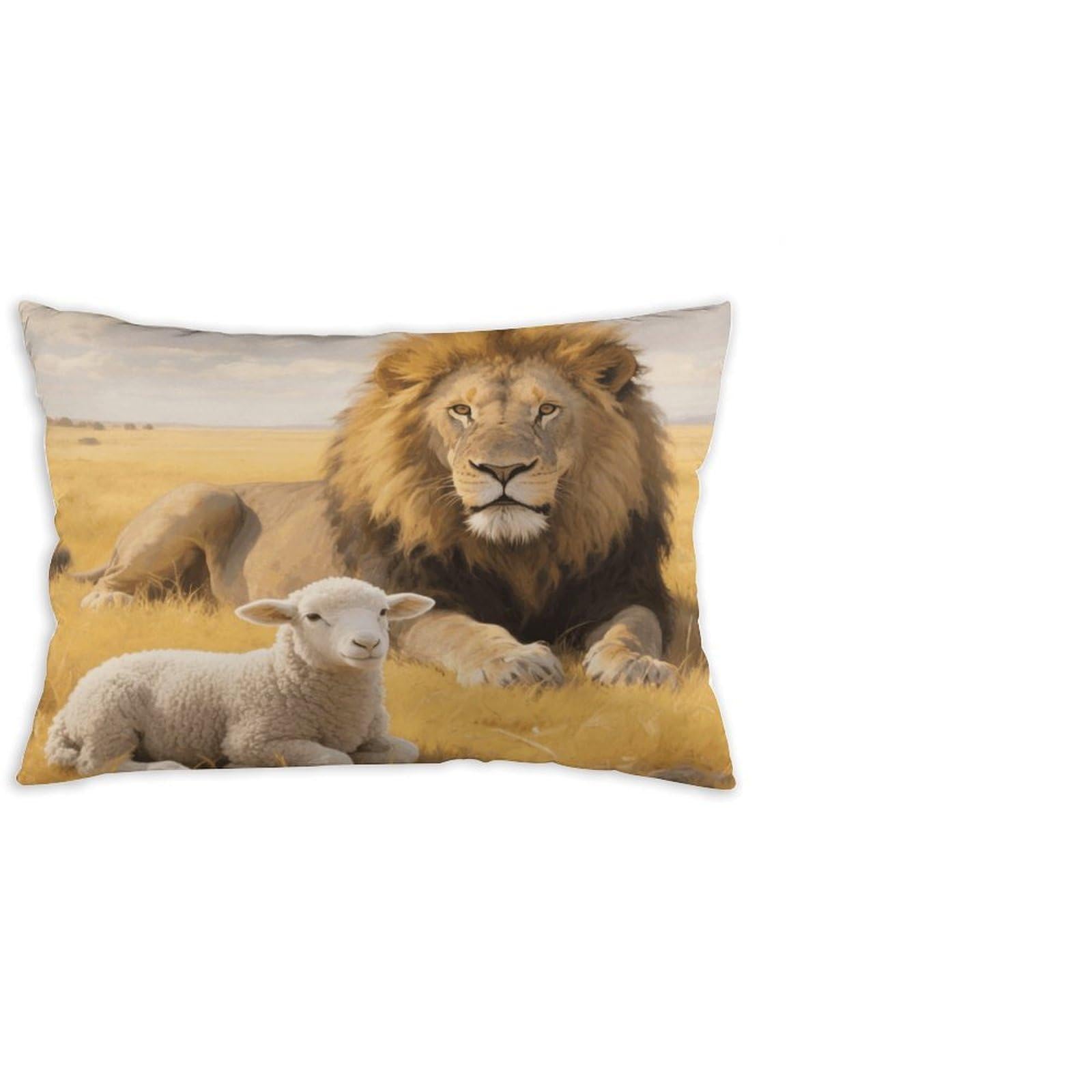 FodPand Decorative Throw Pillow Covers 12x20 Short Plush Lion Sheep Body Pillowcase Cushion Cases with Invisible Zipper Rectangle Lumbar Pillow Shells for Sofa Couch Chair Bed Home Decor