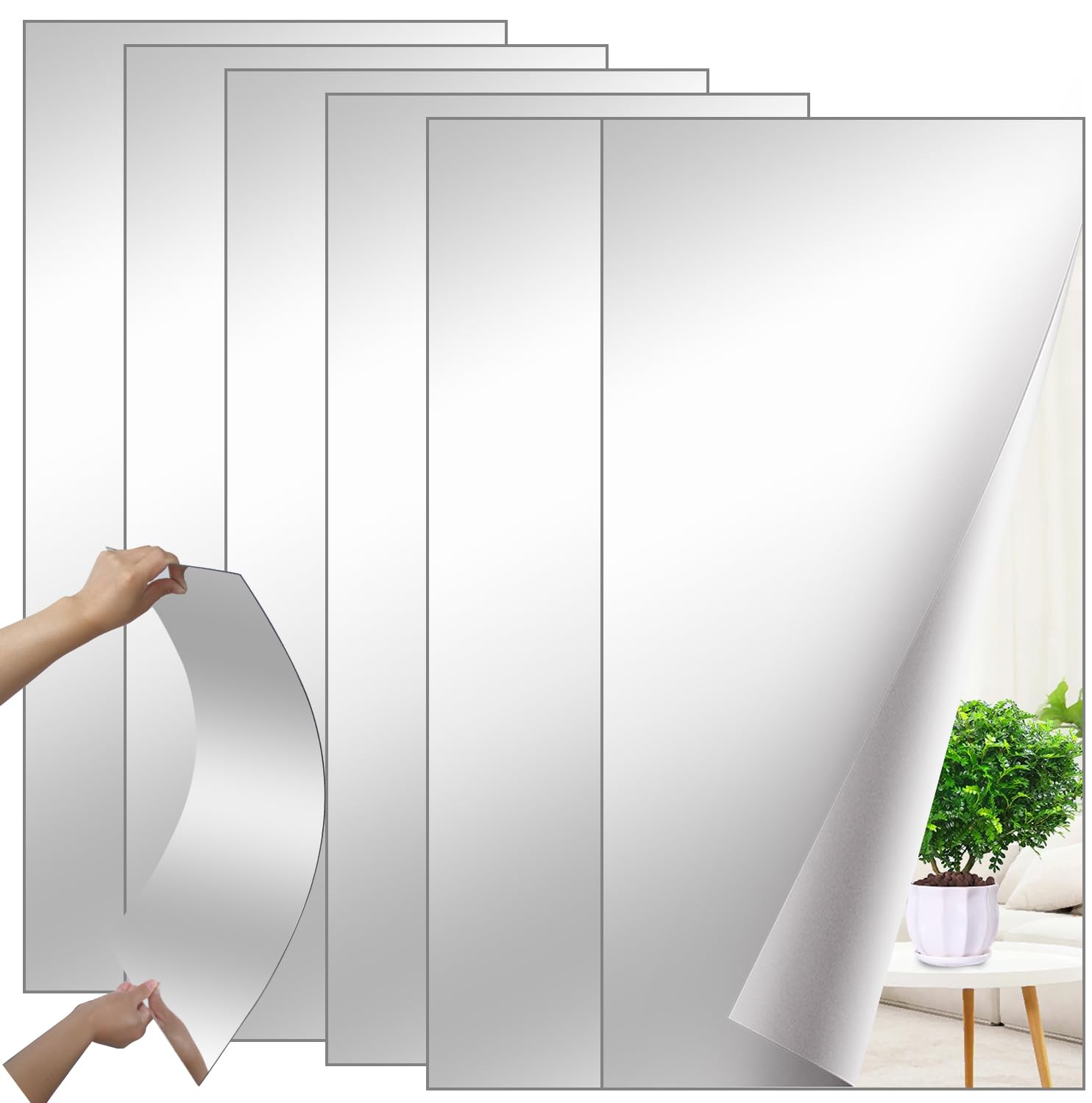 6 espejos de gimnasio en casa de 12 x 24 pulgadas, espejo inastillable, espejo acrílico de 2 mm de grosor, autoadhesivo, espejo grande para puerta, armario, espejo montado en la pared para