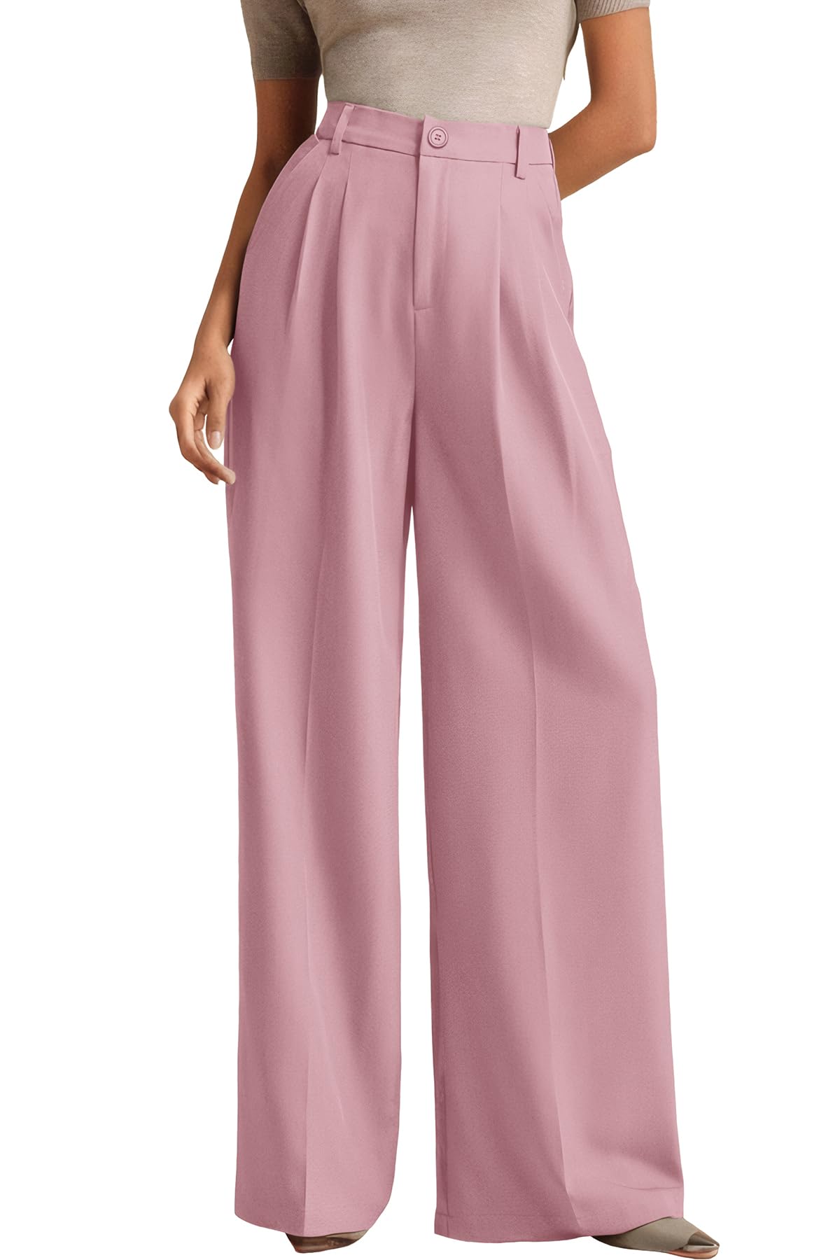ELLEVEN Women's Casual Wide Leg Dress-Pants, High Elastic Waisted in The Back Business Flowy Trousers with Pockets