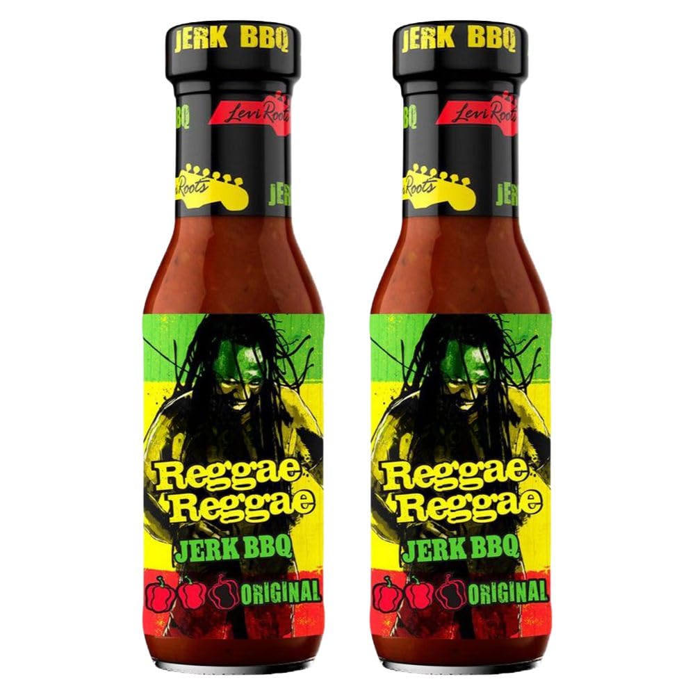 Reggae Jerk BBQ Marinade Sauce Original 290g Pack of 2 Compatible with Levi Roots Cut Crisps Spicy Scotch Bonnet Medium Hot Chilli Jamaican Seasoning with Welari Thank You Card | (2pack) (580g)
