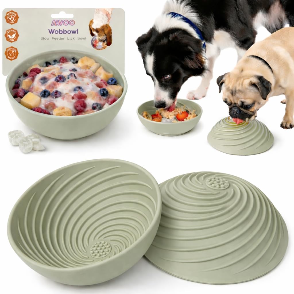 Photo 1 of Awoo Wobbowl - Dog Freezer Bowl - Silicone Lick Mat and Slow Feeder Bowl for Dogs - Dishwasher Safe Pet Dish - Extends Mealtimes for Fast Eaters (Sage)