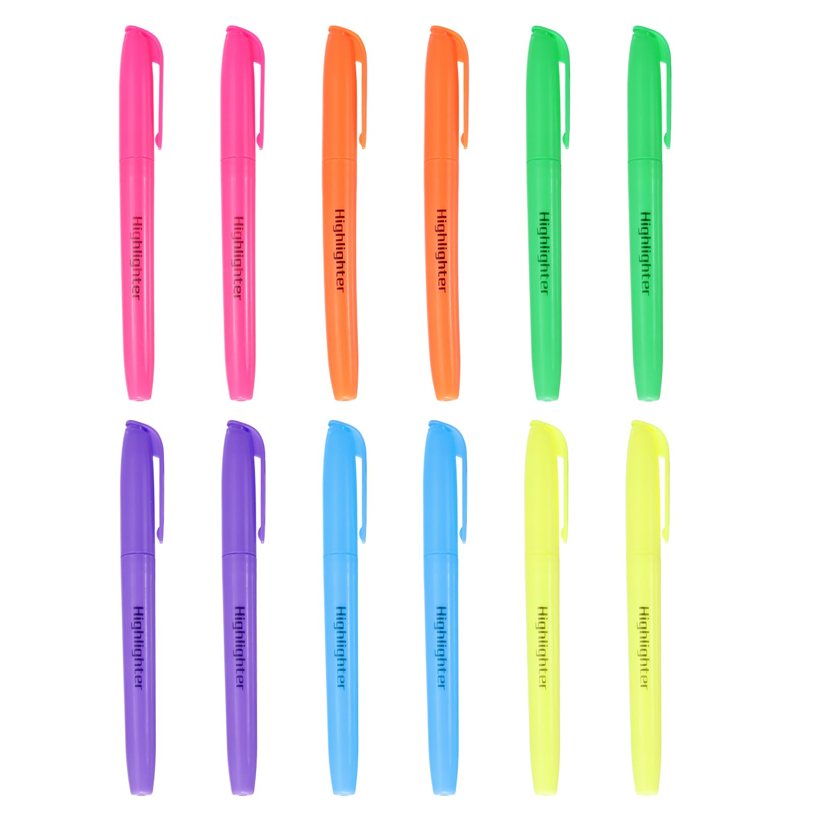 PATIKIL 6 Colors Highlighter, 12 Pack No Bleeds Highlighters Pens Neon Clear View Bright Quick Dry Pocket Marker Pen Sticks Chisel Tip Cute for Books Office Adults