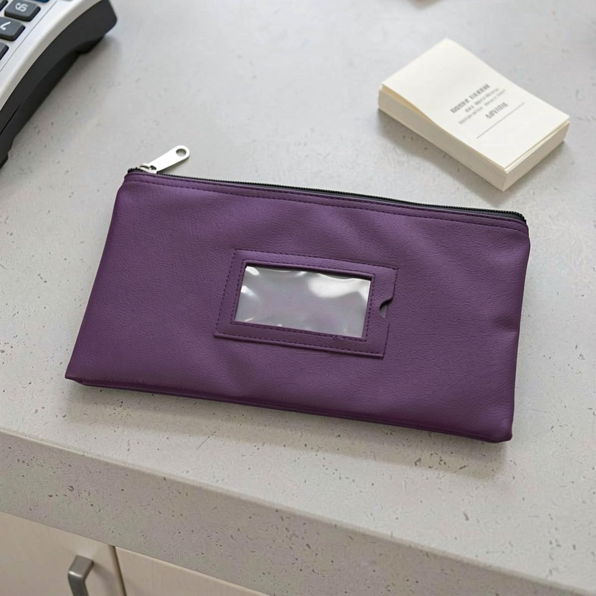 PU Leather, Bank Deposit Money Bag 11x6 Inch with Zipper