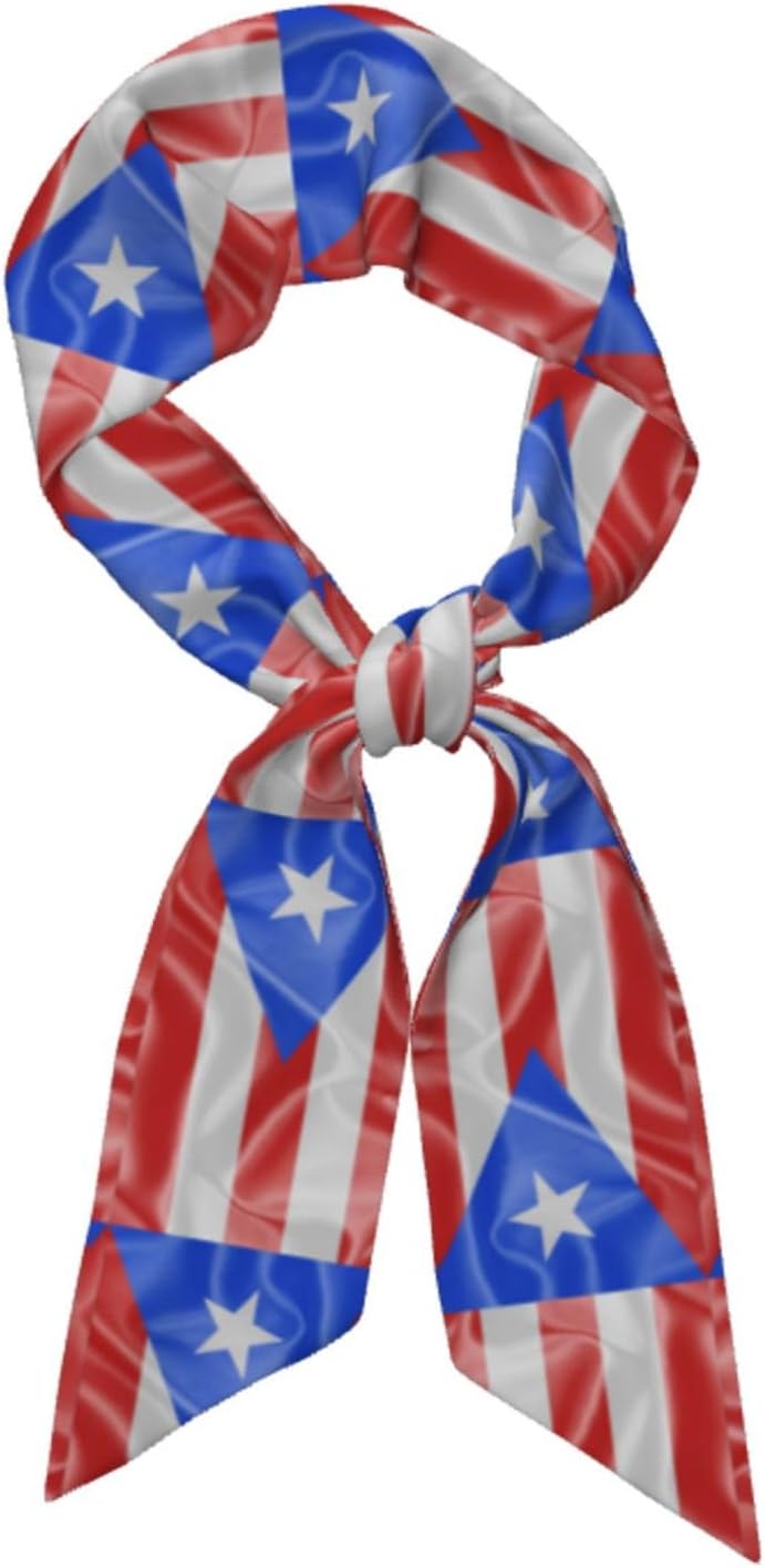 Silk Style Flag of Puerto Rico Women'S Luxury Satin Silk Scarf for Hair Neck Purse - Soft Lightweight Sun Protection Bandana Accessory with Glossy Finish for Summer Handbag Decoration