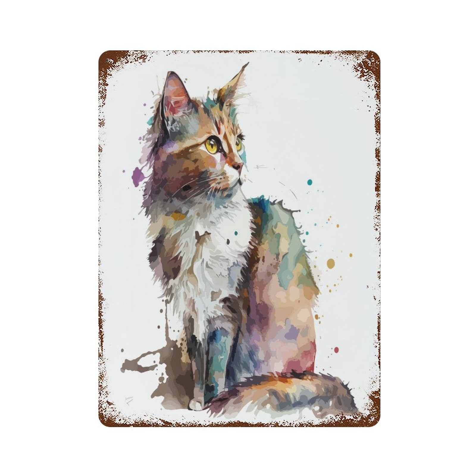 Cat Watercolor Art Decorative Tin Sign 15.7"x11.8", for Bistro, Counter And Cafe Decor, Retro Wall Decor