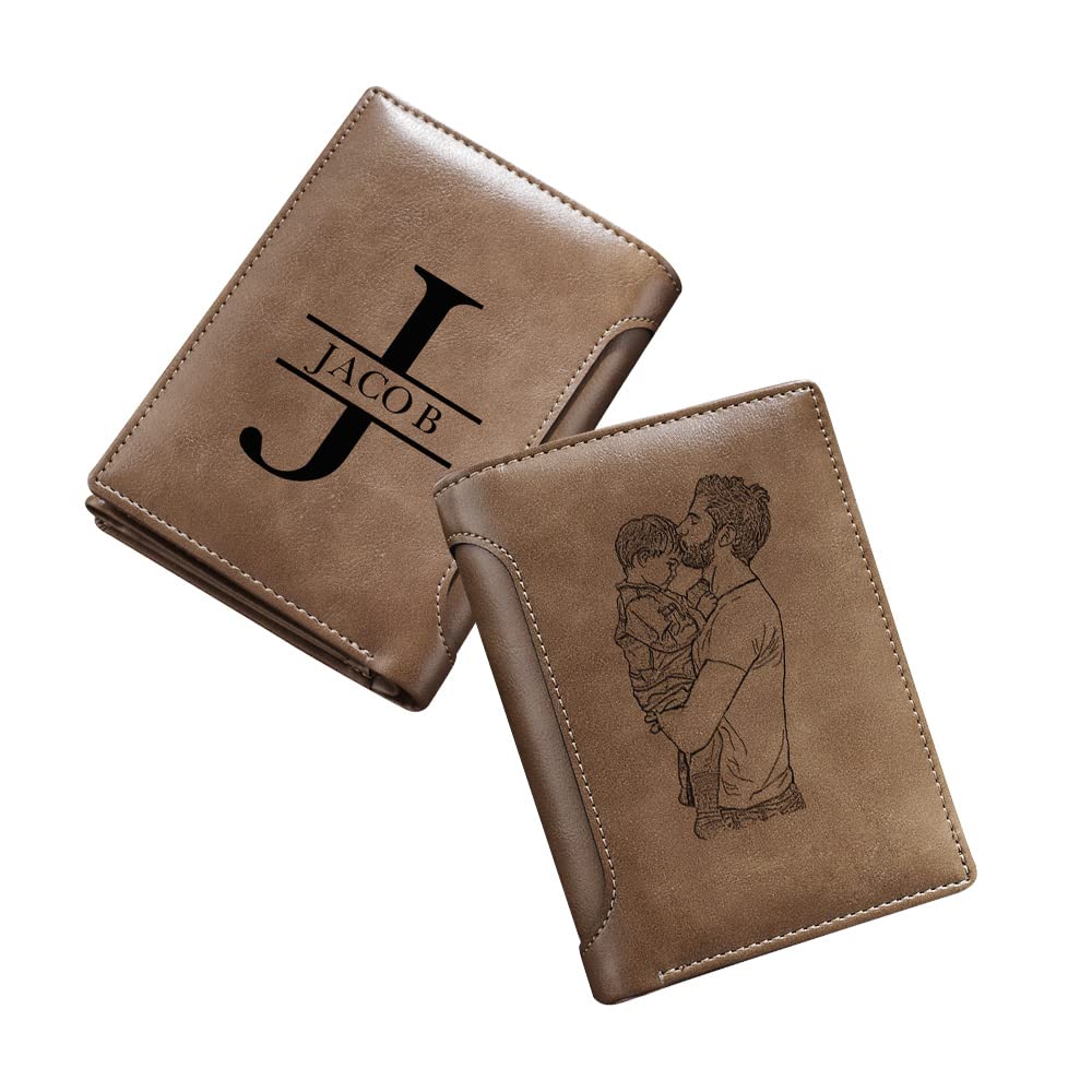 Jewelstruck Personalized Photo Wallet for Men PU Leather, Custom Engraved Picture Initials, Fathers Day Gift for Dad Husband Boyfriend, Unisex, Style
